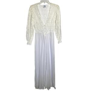 Vintage Sugar Plum White Lace Made in USA Sheer Lingerie Bridal Maxi Robe